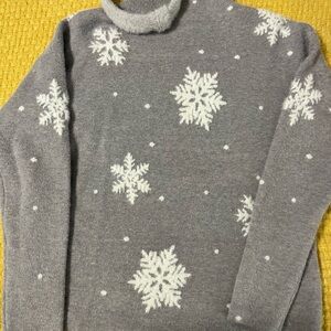 Rachel Zoe Gray and White Snowflake Turtleneck Sweater
